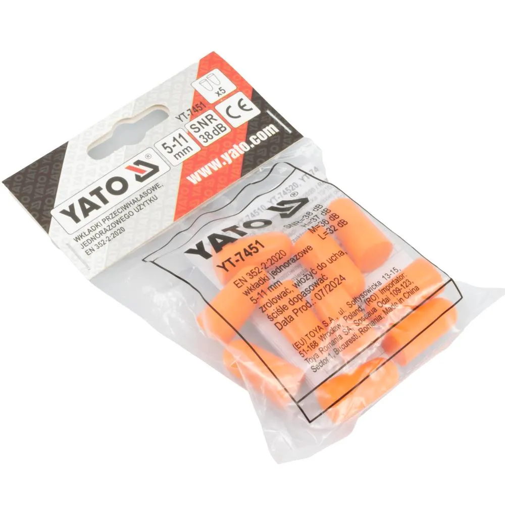 Yato Korvatulpat 5 paria 38 dB 2
