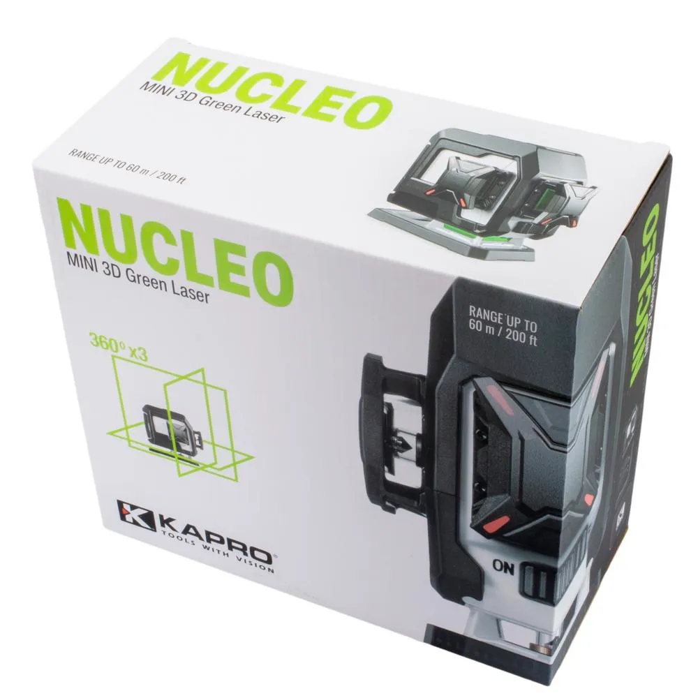 Kapro Ristilaser Nucleo 360 ast. vihreä 3 linjaa + seinäteline 10