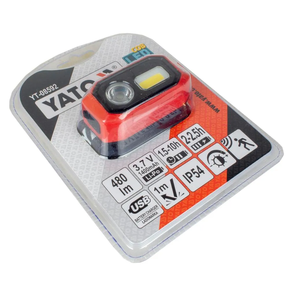 Yato Otsalamppu 480 LM, ladattava 1400 mAh IP54 4