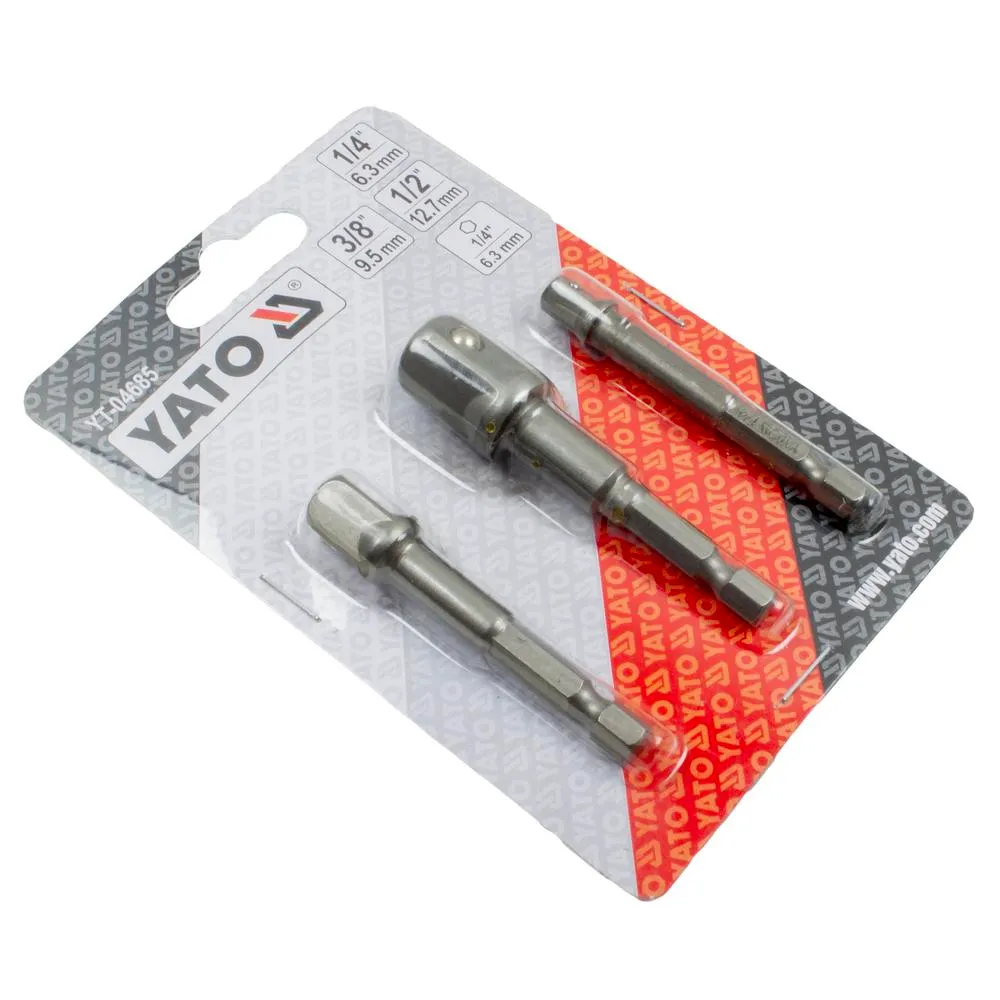 Yato Hylsyadapterisarja 3-osaa, 1/4", 3/8" ja 1/2" 75 mm 3