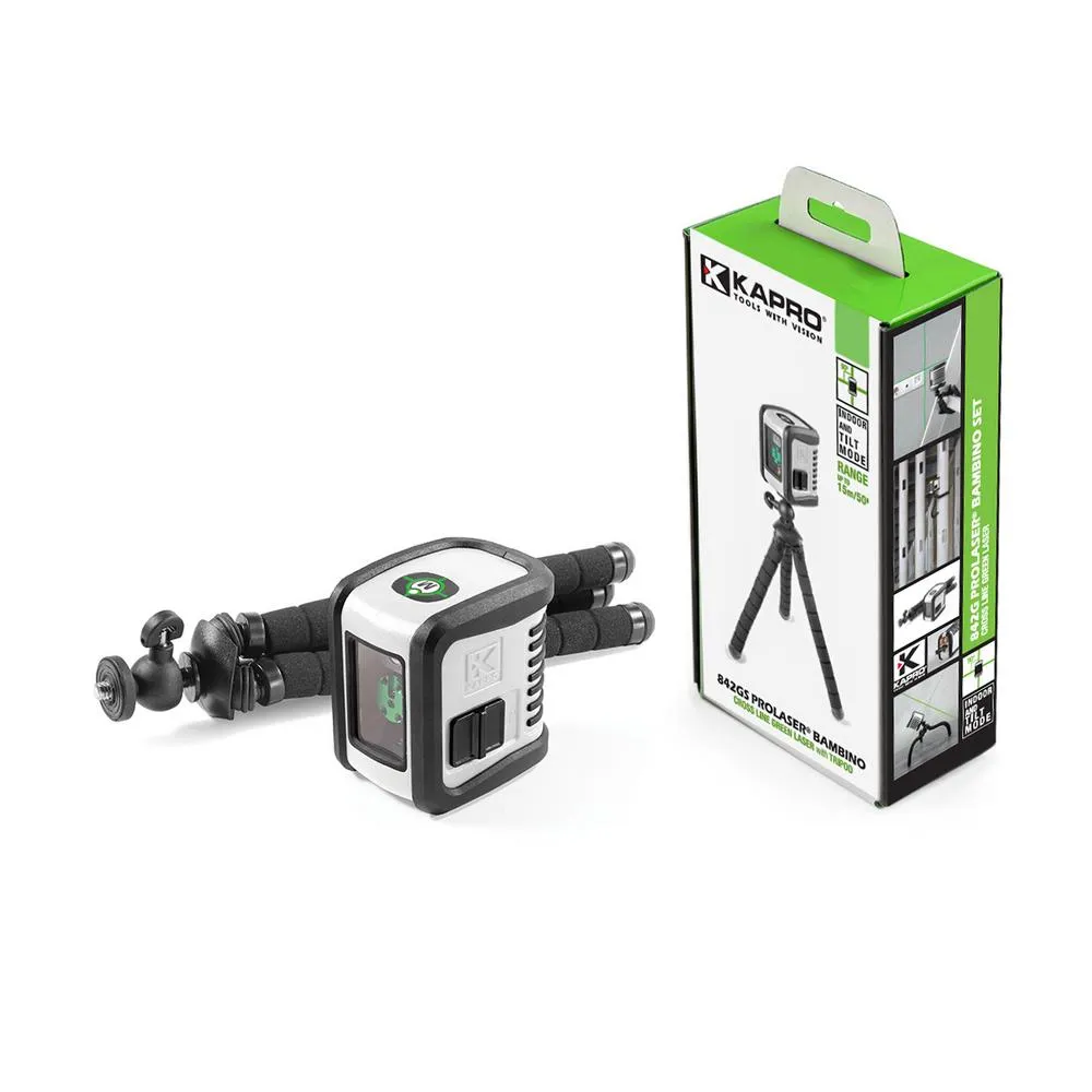 Ristilaser Kapro Bambino 842G, 1P+1V,vihreä, taipuva kolmijalka 3