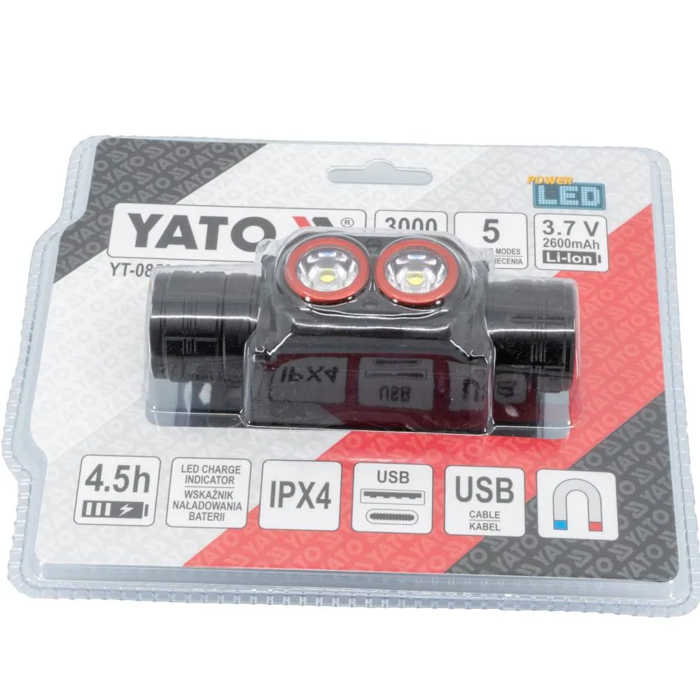 Yato Otsalamppu IPX4 ladattava Li-Po akku, magneettilla 2