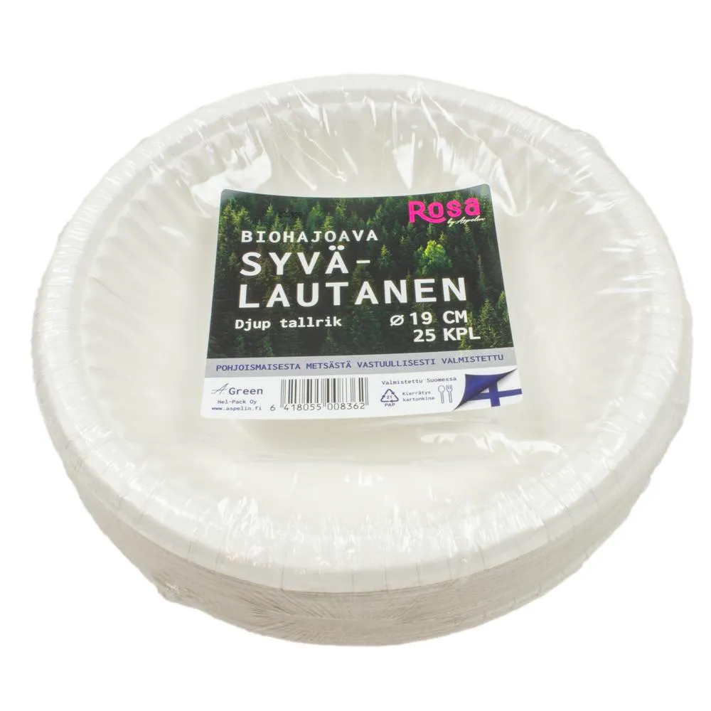 Rosa Ruokalautanen syvä 19 cm, biohajoava 25 kpl / pkt