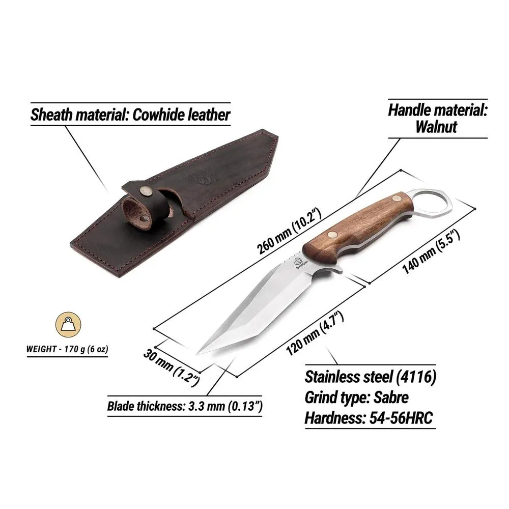 BeaverCraft Eräpuukko 260 mm CGK1 pähkinäpuukahva + tuppi 3