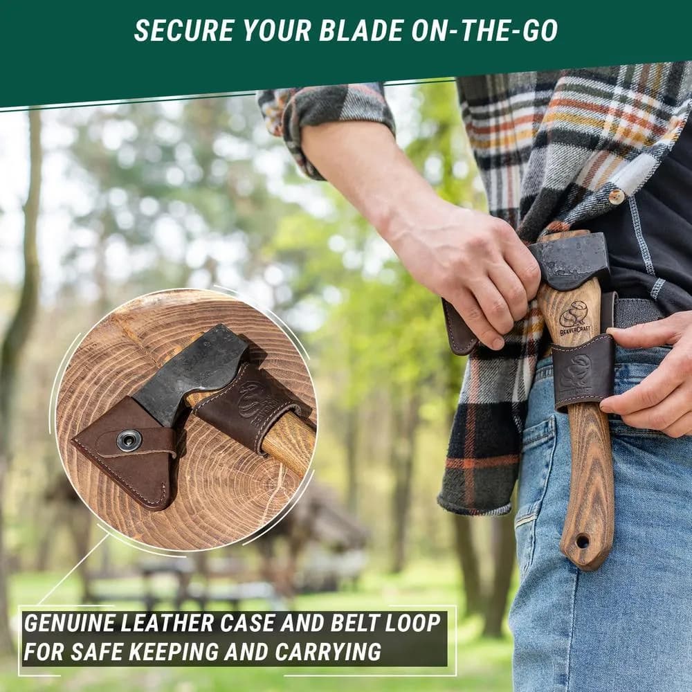 BeaverCraft Veistokirves 300 mm, nahkatuppi + vyökotelo 4