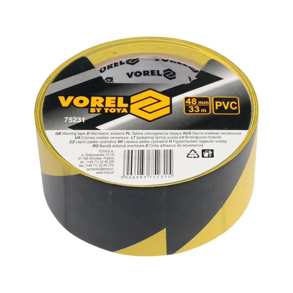 Vorel Varoitusteippi 48mm x 33m keltainen/musta 1