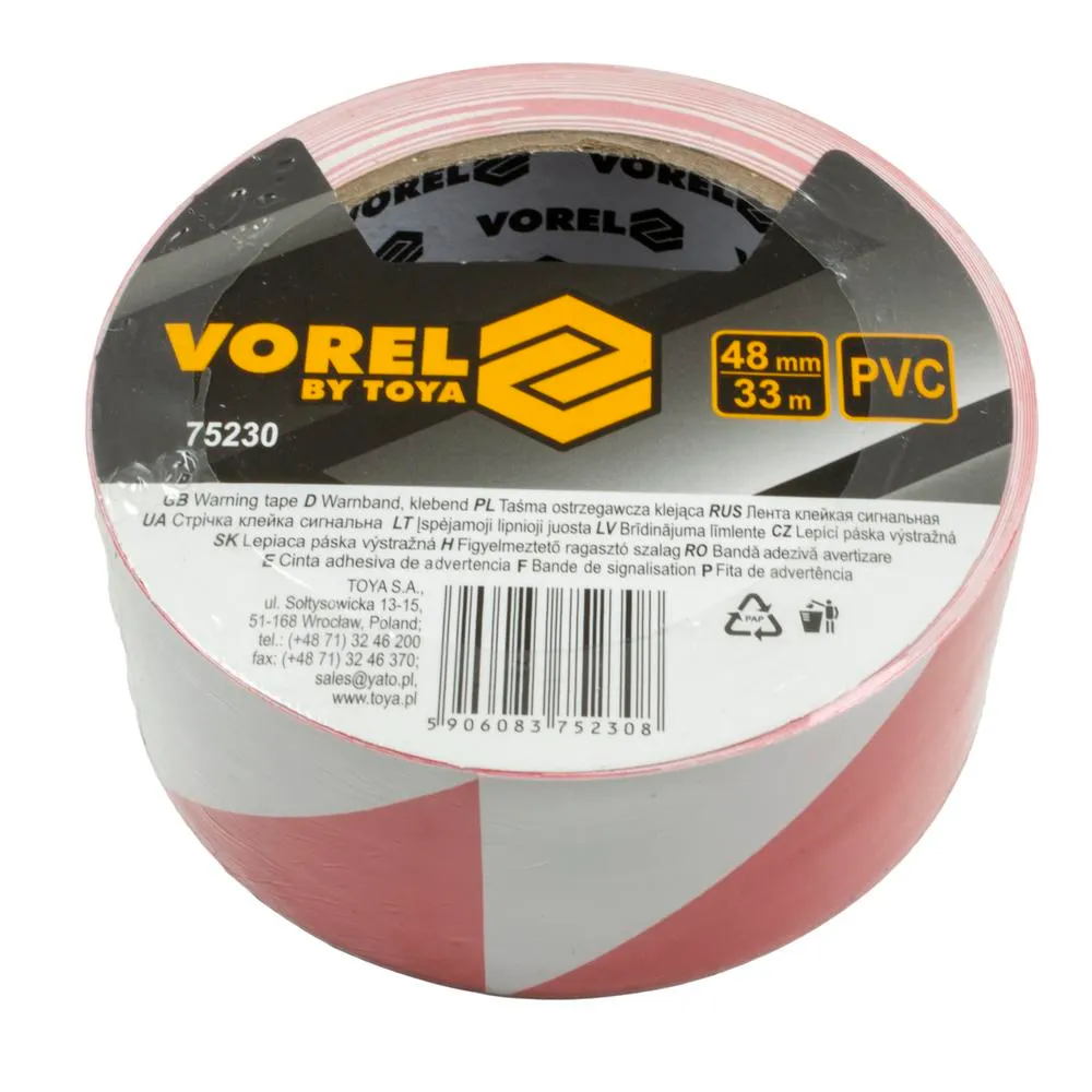 Vorel Varoitusteippi 48mm x 33m punainen/valkoinen 2