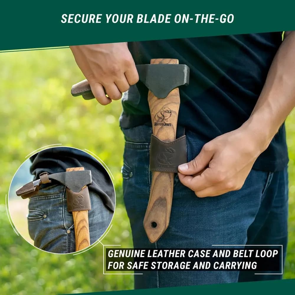 BeaverCraft Kourukirves 395 mm, nahkatuppi + vyökotelo 6